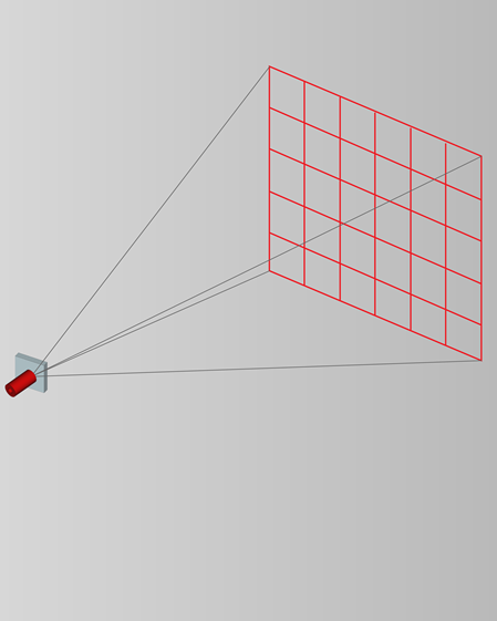 3D Zeichnung zeigt wie eine DOE ein Raster projiziert